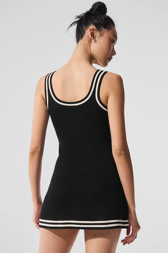 Alo Yoga Vestido Deportivo Tennis Club Sweaters 100% Algodón Negro Ribetes Canalé L - 12