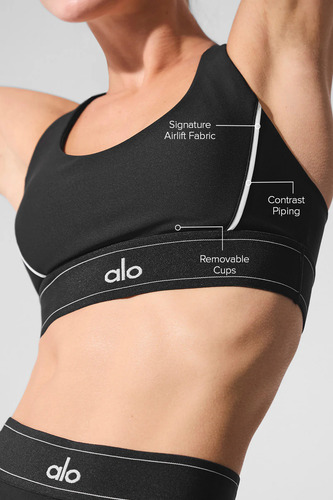 Alo Yoga Top Deportivo Airlift Suit Up Soporte Medio Negro Y Blanco Airlift Suit L