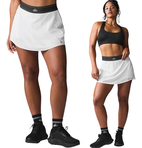 Alo Yoga Pollera Short Deportiva Match Point Skirt Original Blanco L - 12