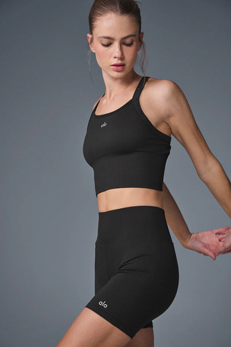 Alo Yoga Musculosa Deportivo Seamless Ribbed Bra Tank Negro Textura Acanalada Ribbed M - 34