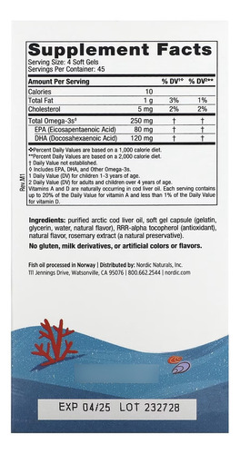 Aceite De Pescado Omega 3s Dha 250mg Niños Nordic Naturals Frutilla