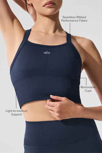 Alo Yoga Musculosa Deportivo Seamless Ribbed Bra Tank Azul Marino Seamless Rbbed M - 34