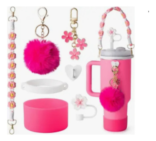 Accesorios Siliconapara Vasos Stanley Llaveros Rosado Rojo Bottle