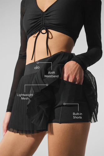 Alo Yoga Pollera Falda Deportiva Mesh Baseline Tennis Negro Mesh Baseline Xl - 16