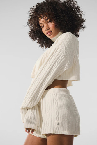 Alo Yoga Buzo Cable Knit Suéter Tejido De Corte Cropped Xl - 16 Blanco Cropped Winter