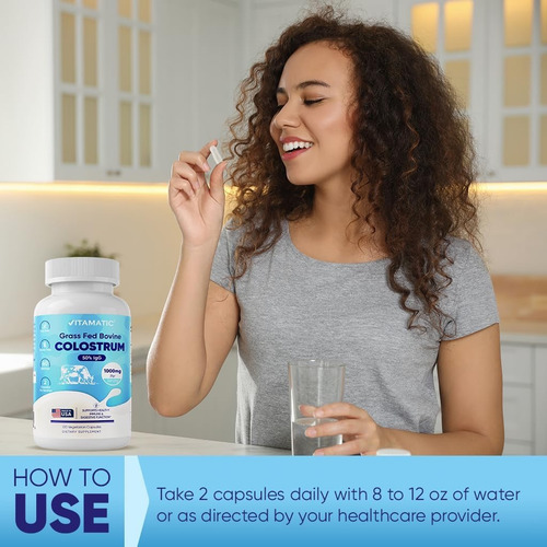 Vitamatic Calostro Bovino 1000mg 50% Igg + Sistema Inmunolog Sin Sabor