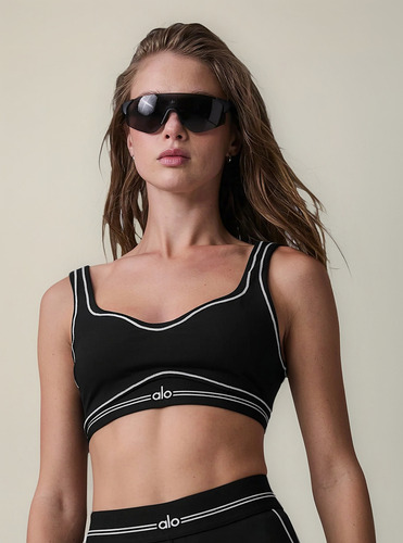 Alo Yoga Corpiño Bra Deportivo Airbrush Heart Throb Negro Airbrush Heart Throb S