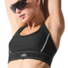 Alo Yoga Top Deportivo Airlift Suit Up Soporte Medio Negro Y Blanco Airlift Suit L