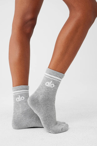 Medias Alo Yoga Originales Throwback Sock Gris Athletic Heather Grey/white M