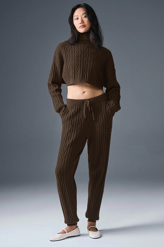 Alo Yoga Buzo Cable Knit Suéter Tejido De Corte Cropped S - 4 Marrón Oscuro Cropped Winter