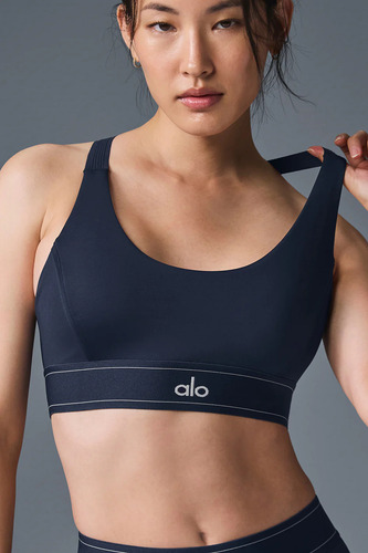 Alo Yoga Top Deportivo Airlift Suit Up Soporte Medio Azul Oscuro Airlift Suit L