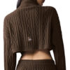 Alo Yoga Buzo Cable Knit Suéter Tejido De Corte Cropped S - 4 Marrón Oscuro Cropped Winter