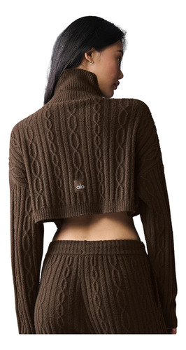 Alo Yoga Buzo Cable Knit Suéter Tejido De Corte Cropped S - 4 Marrón Oscuro Cropped Winter