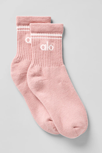 Alo Yoga Medias Unisex Halfcrew Throwback Color Smoky Quartz Rosa Claro Logo M