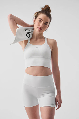 Alo Yoga Musculosa Deportivo Seamless Ribbed Bra Tank Blanco Textura Acanalada Ribbed L - 36