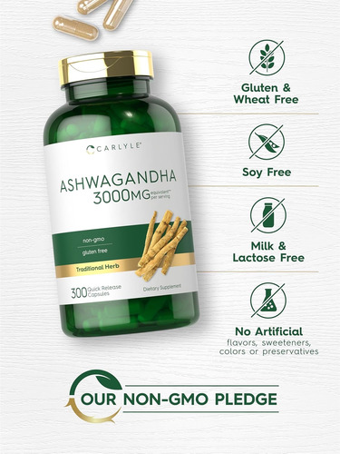 Carlyle Ashwagandha Ultra Concetrada 3000mg Adaptogeno Sin Sabor