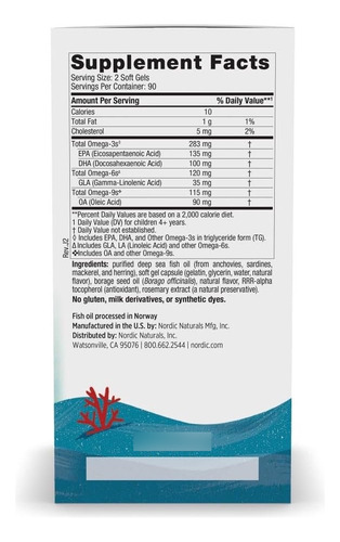 Aceite De Pescado Omega 3s Nordic Natural Niños X 180 Caps Limón