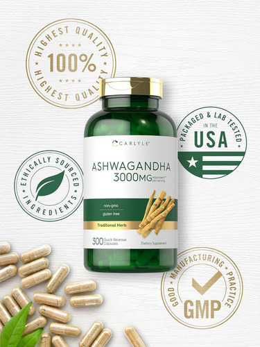 Carlyle Ashwagandha Ultra Concetrada 3000mg Adaptogeno Sin Sabor