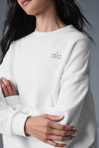 Alo Yoga Remera Ccolade Crew Neck Pullover Suéter De French Blanco French Terry Con Textura Lisa Por Fuera Y Afelpada Por Dentro L - 36