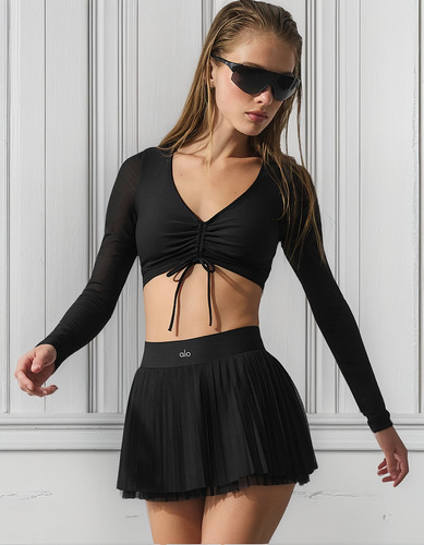 Alo Yoga Pollera Falda Deportiva Mesh Baseline Tennis Negro Mesh Baseline L - 12