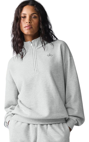 Alo Yoga Buzo Unisex Accolade 1/4 Zip Pullover Estilo Overs S - 4 Gris Claro Accolade 1/4 Zip
