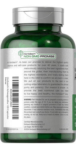 Horbäach Ashwagandha Max Strength 450 Mg Suplemento Herbal Sin Sabor