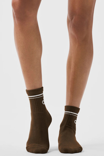 Alo Yoga Medias Unisex Half-crew Throwback Sock Color Beige Marrón Oscuro Throwback L