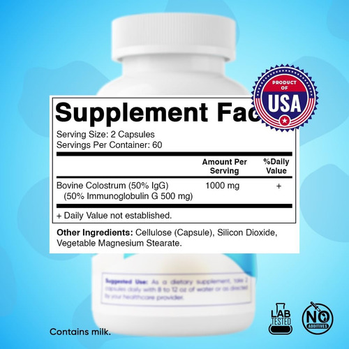 Vitamatic Calostro Bovino 1000mg 50% Igg + Sistema Inmunolog Sin Sabor