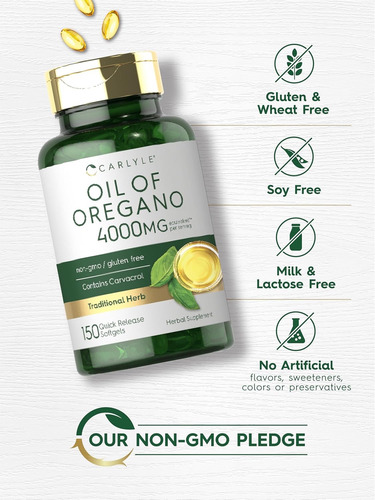 Carlyle Suplemento Aceite De Orégano 4000 Mg- Potencia Máx Sin Sabor