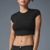 Alo Yoga Remera Deportiva Crop De Mujer Original Negro Alosoft Crop Finesse Short Sleeve L - 36