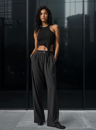 Alo Yoga Pantalón Ancho Suit Up Trouser (long) Negro Tela Liviana Y Ligeramente Satinada Con Efecto Swishy Xs - 2