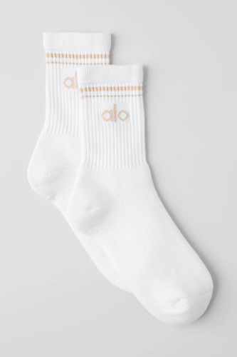 Medias Alo Yoga Originales Throwback Sock Blanco Y Beige Unisex Half-crew M