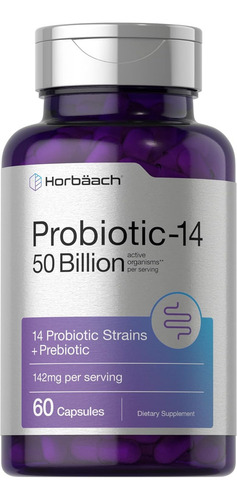 Horbäach Probiotic-14 50 Billion Salud Digestiva Avanzada Sin Sabor