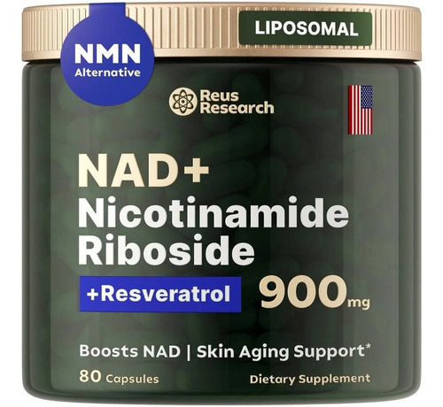 Nad + Nicotinamide Riboside 500mg Resveratrol Reus Research 80 Capsulas