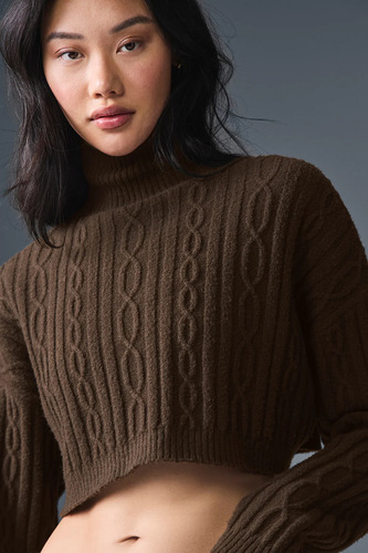 Alo Yoga Buzo Cable Knit Suéter Tejido De Corte Cropped S - 4 Marrón Oscuro Cropped Winter