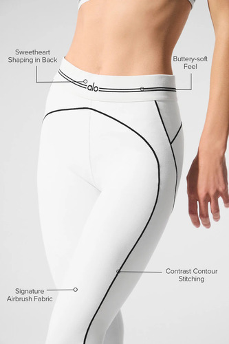 Alo Yoga Calza Airbrush Talle Alto | Modelo Heart Throb Blanco Tecnología Airbrush Fabric 16 - 18