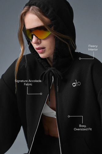Alo Yoga Buzo Canguro Accolade Full Zip Hoodie Oversi Xl - 16 Negro Accolade Full Zip