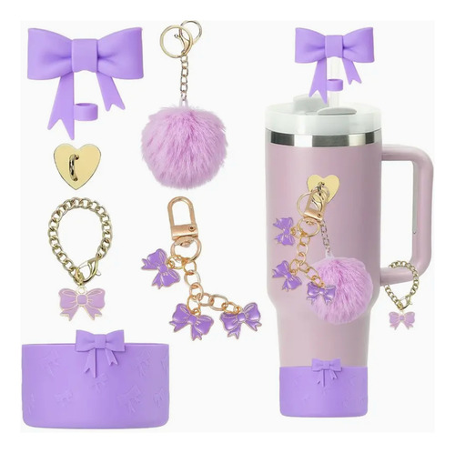 6pcs Accesorios Para Stanley Adorno Con Pajita Con Lazo Cup Violeta