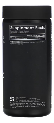 Vitamina C 1000mg 240 Cap Veganas Sports Research Sin Sabor