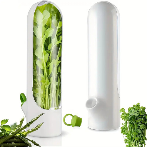 Contenedor Conservador Hierbas Cilantro Perejil Reutilizable Blanco