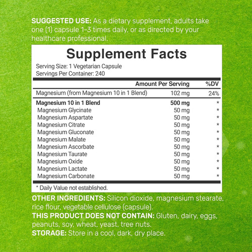 Deal Supplemen Magnesium 10 En 1 Complex Alta Absorción Sin Sabor