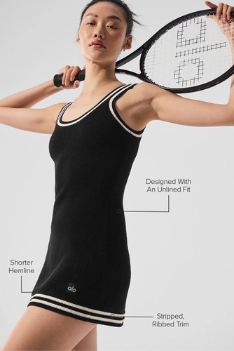 Alo Yoga Vestido Deportivo Tennis Club Sweaters 100% Algodón Negro Ribetes Canalé L - 12
