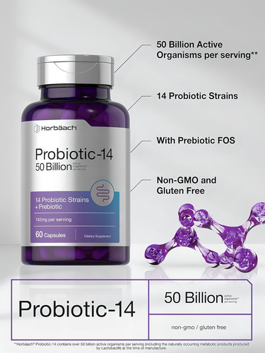 Horbäach Probiotic-14 50 Billion Salud Digestiva Avanzada Sin Sabor