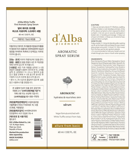 Dalba Aromatic Spray Serum- Trufa Blanca Agua De Rosas 60ml Todo Tipo De Piel Día/noche