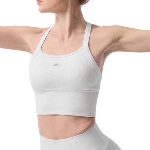 Alo Yoga Musculosa Deportivo Seamless Ribbed Bra Tank Blanco Textura Acanalada Ribbed S - 32