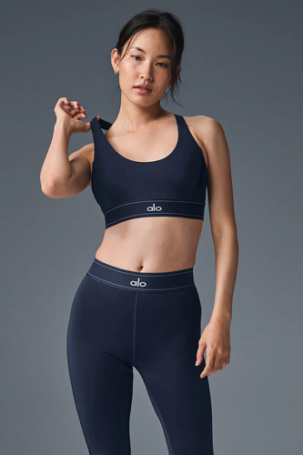 Alo Yoga Top Deportivo Airlift Suit Up Soporte Medio Azul Oscuro Airlift Suit L