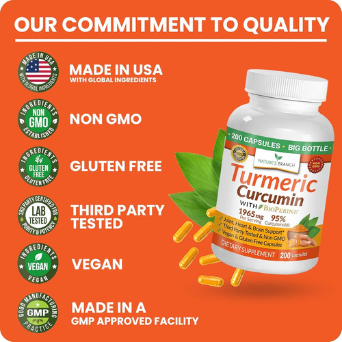 Natures Branch Suplemento Turmeric Curcumin Extracto Pimient Sin Sabor