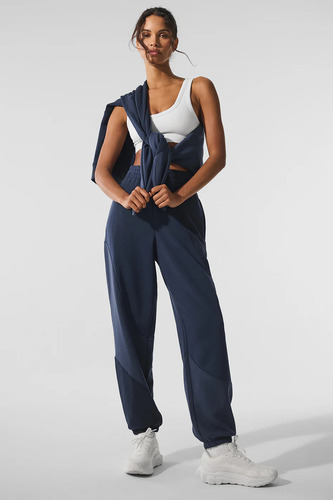 Alo Yoga Make Waves Pantalón Jogger Deportivos Unisex Azul Marino Tejido French Terry S - 4