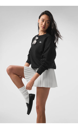 Alo Yoga Remera Ccolade Crew Neck Pullover Suéter De French Negro French Terry Con Textura Lisa Por Fuera Y Afelpada Por Dentro S - 32
