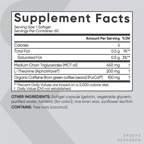 L Theanine + Caffeine 60 Cap - Sports Research Sin Sabor